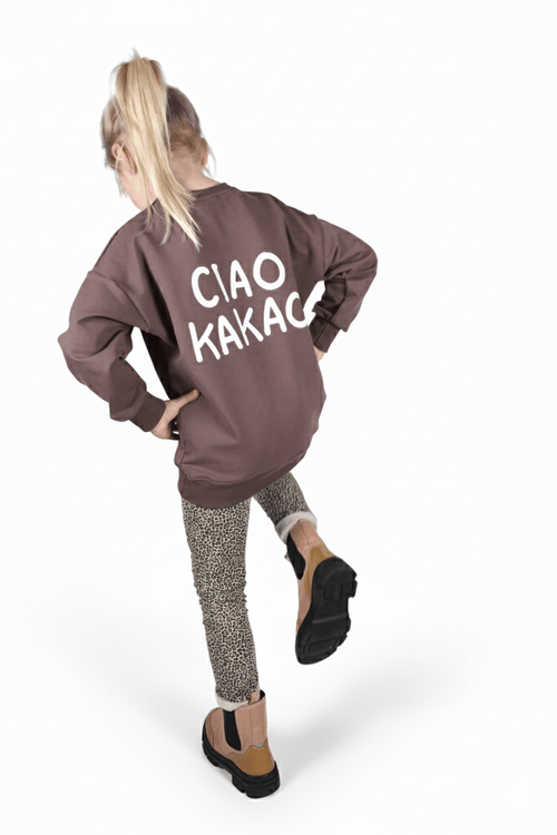 Ciao Kakao Overized Sweater Pullover in braun Outfit Leggings und Beanie Mütze in  beige Karamell Handmade für Baby Kind hejleen kidswear