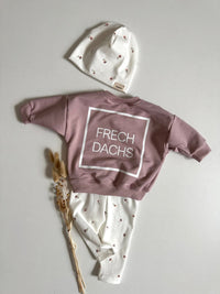 Frechdachs Sweater Pullover für Kinder und Babys in Altrosa mit Jersey Beanie und Leggings mit Blümchenmuster von hejleen kidswear Handgenäht