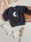 To the moon Oversized Sweater Pullover Leggings moon mond anthrazit dunkelgrau schwarz Teddy bis zum mond handmade baby kind hejleen kidswear