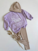 Einhorn Pullover Oversized Sweater Flieder Lavendel Unicorn mit Beige Karamell leggings Mütze für Baby Kinder hejleen kidswear