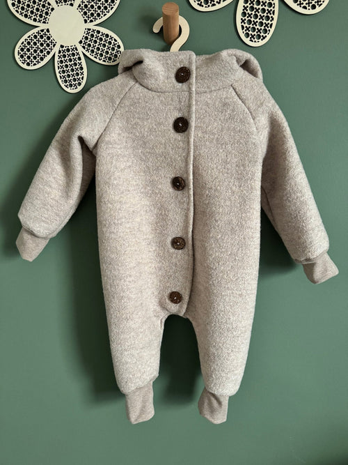 Walkoverall Mitwachsend Wollwalk braun beige Kapuze Mitwachsend handmade baby kind hejleen kidswear